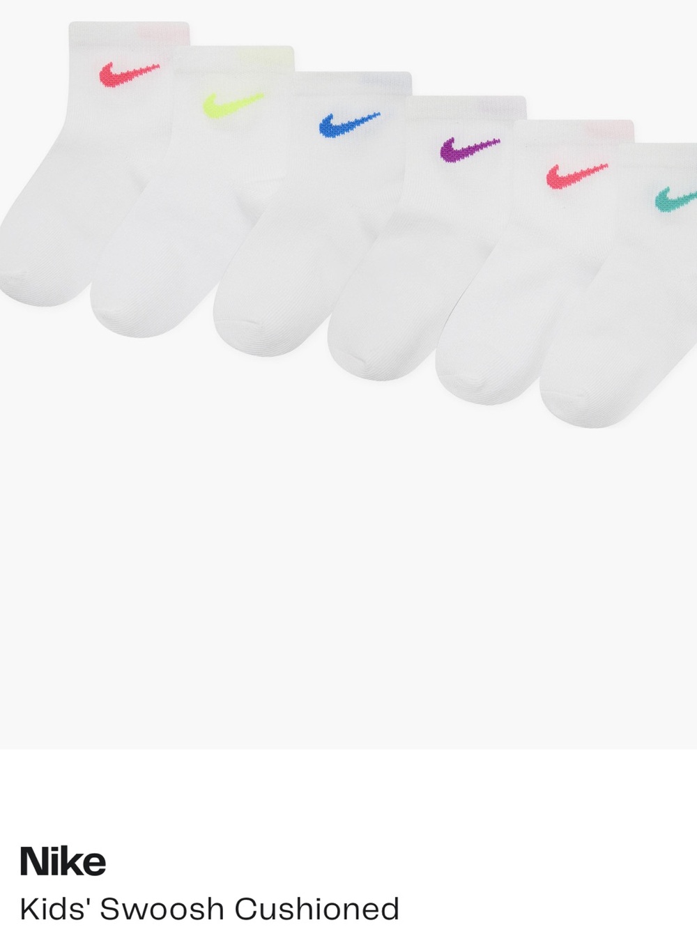 Nike  Kids 6-Pack  Socks Multicolor Swoosh SZ-5-7 Sock or SZ-YTH 7C - 10C shoe - Picture 4 of 6
